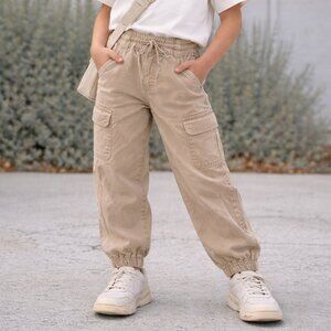 River Island Girls Beige Jogger Pants Size 7 Elastic Waist Casual Lounge Pants